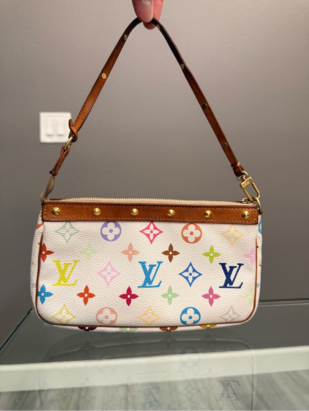 Louis Vuitton Takashi Murakami Multicolor White Canvas Pochette Shoulder Bag